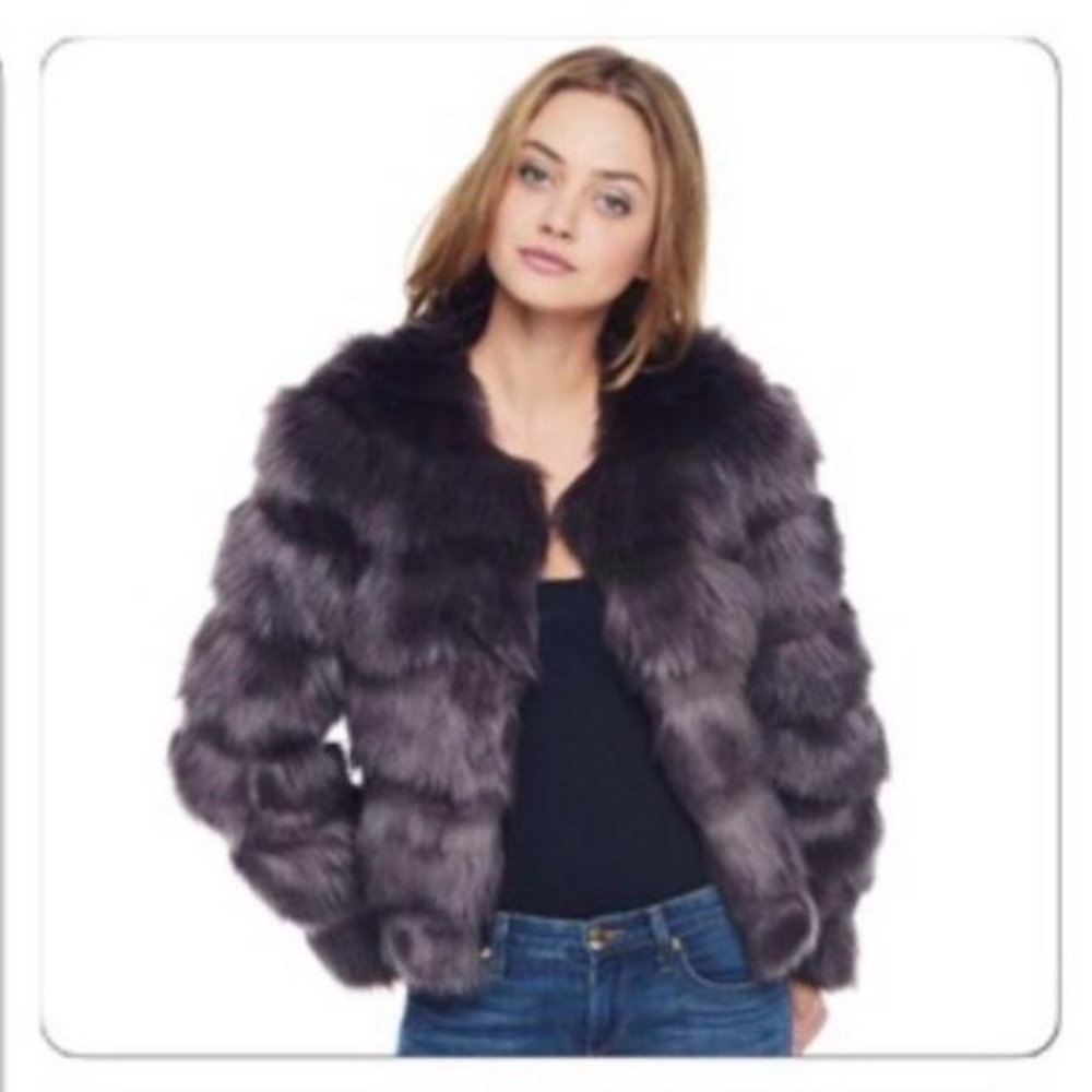 Vintage Juicy Couture Women’s Purple Grey Brown Faux Fur Jacket Medium